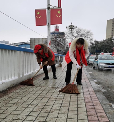 洞口县残联组织全体职工到洞口一桥扫雪铲冰