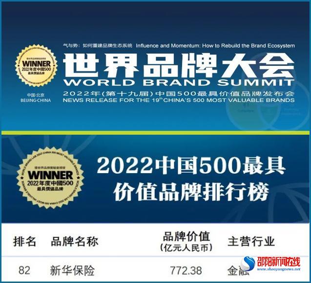 排名第82位！新华保险连续19年入围中国500最具价值品牌