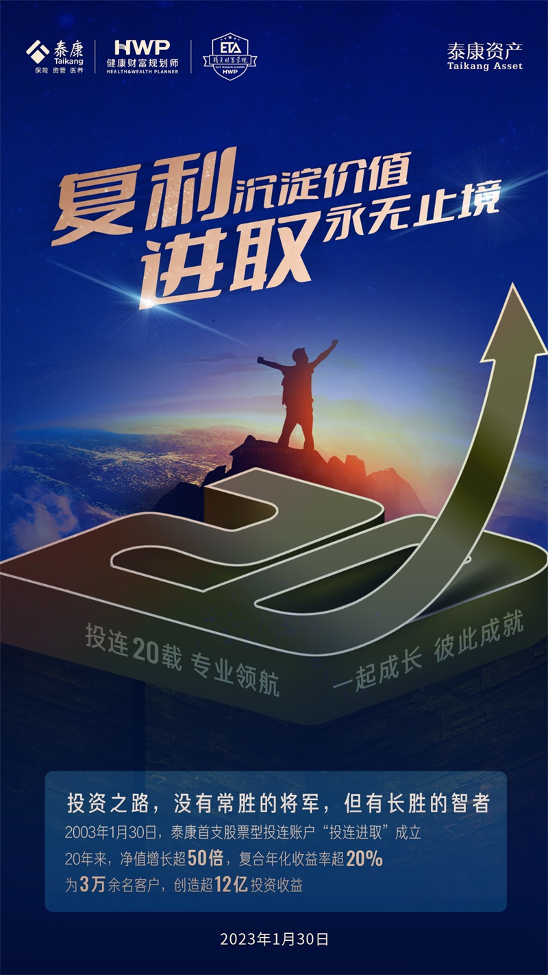 泰康人寿投连险20年，投连进取账户单位净值增长超50倍