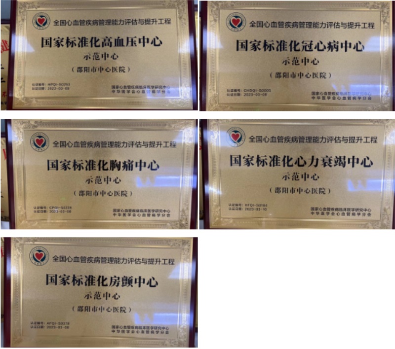 邵阳市中心医院荣获国家标准化冠心病中心示范中心等5块牌匾