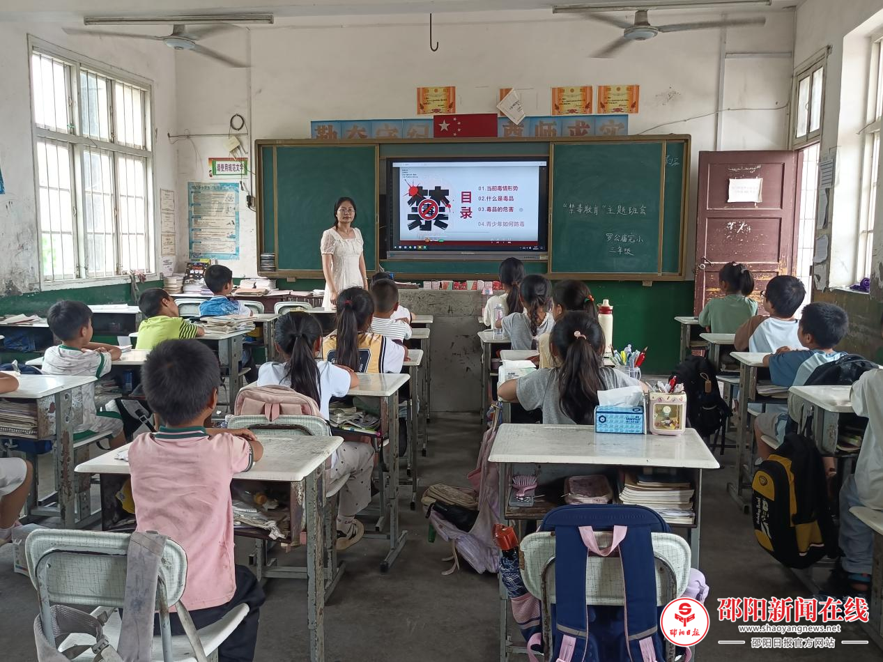 隆回县花门街道罗公庙完全小学开展禁毒教育主题班会